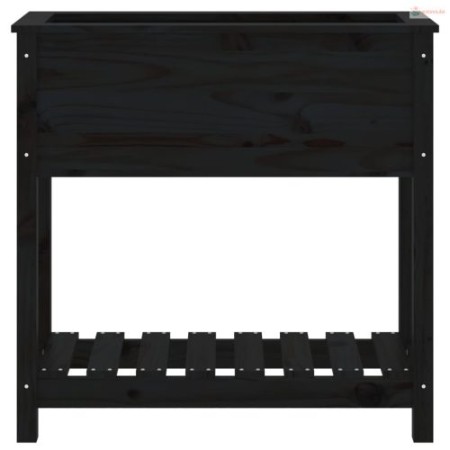 Fekete tömör fenyőfa növénytartó polccal 82,5x34,5x81 cm