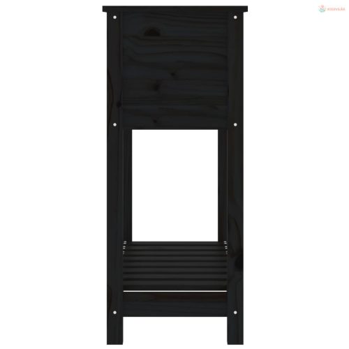 Fekete tömör fenyőfa növénytartó polccal 82,5x34,5x81 cm