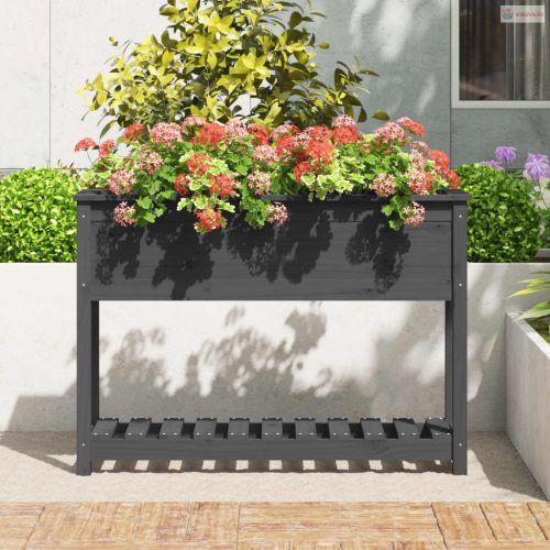 Szürke tömör fenyőfa növénytartó polccal 111,5x34,5x81 cm