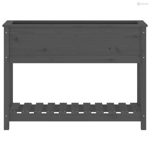 Szürke tömör fenyőfa növénytartó polccal 111,5x34,5x81 cm