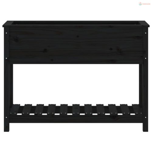 Fekete tömör fenyőfa növénytartó polccal 111,5x34,5x81 cm