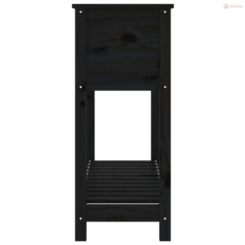 Fekete tömör fenyőfa növénytartó polccal 111,5x34,5x81 cm