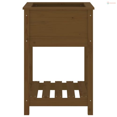 Mézbarna tömör fenyőfa növénytartó polccal 54x54x81 cm