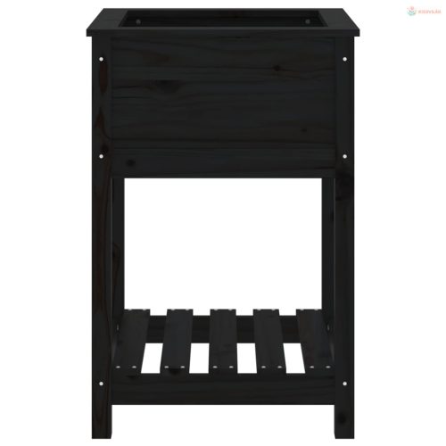 Fekete tömör fenyőfa növénytartó polccal 54x54x81 cm