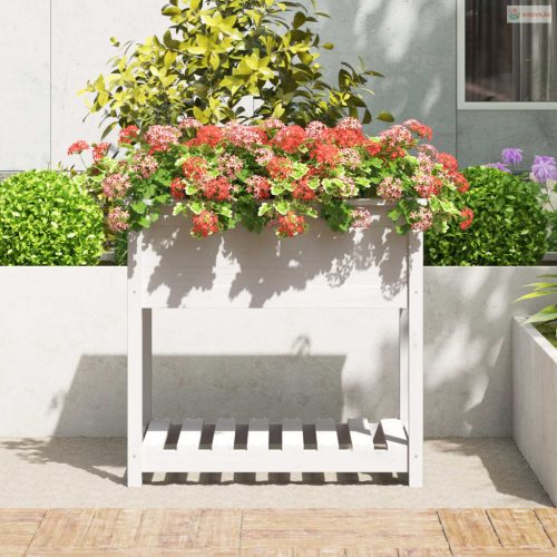 Fehér tömör fenyőfa növénytartó polccal 82,5x54x81 cm