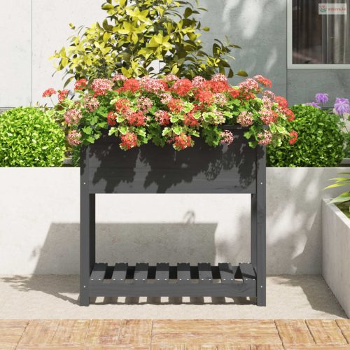 Szürke tömör fenyőfa növénytartó polccal 82,5x54x81 cm