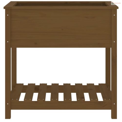 Mézbarna tömör fenyőfa növénytartó polccal 82,5x54x81 cm