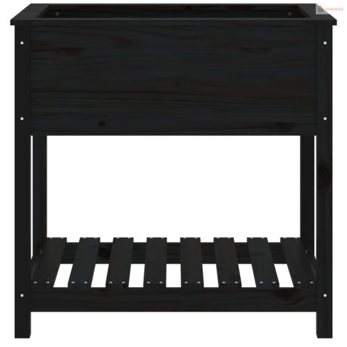 Fekete tömör fenyőfa növénytartó polccal 82,5x54x81 cm