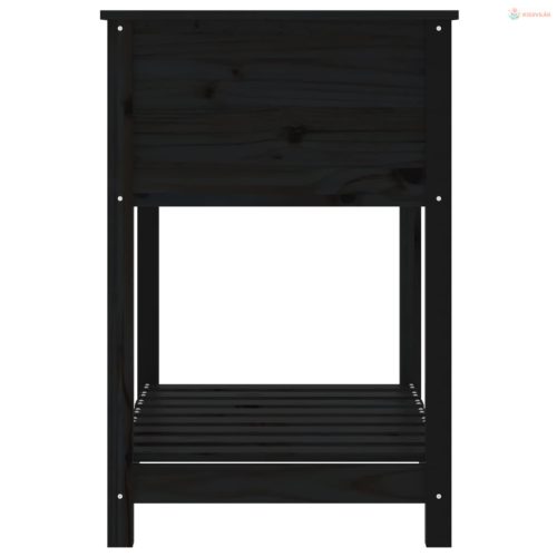 Fekete tömör fenyőfa növénytartó polccal 82,5x54x81 cm