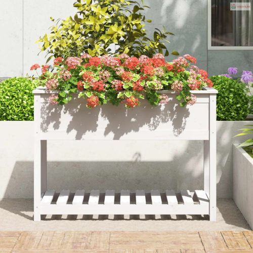 Fehér tömör fenyőfa növénytartó polccal 111,5x54x81 cm