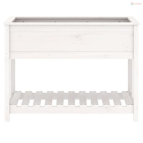 Fehér tömör fenyőfa növénytartó polccal 111,5x54x81 cm