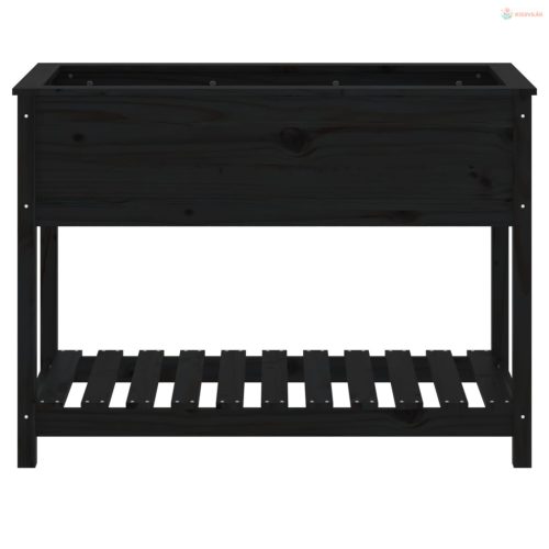 Fekete tömör fenyőfa növénytartó polccal 111,5x54x81 cm