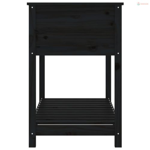 Fekete tömör fenyőfa növénytartó polccal 111,5x54x81 cm