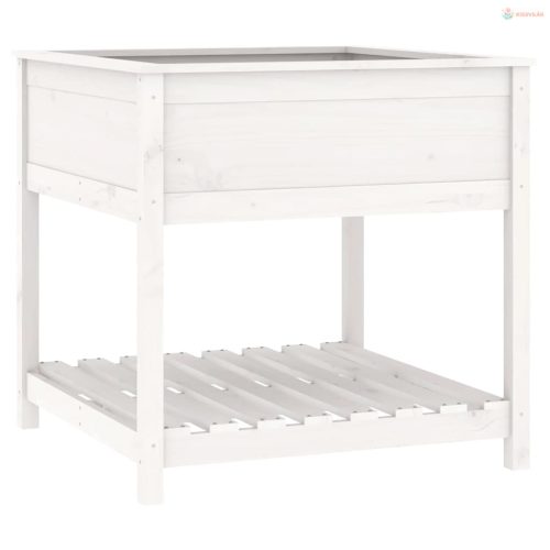 Fehér tömör fenyőfa növénytartó polccal 82,5x82,5x81 cm