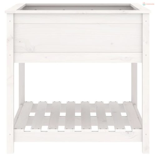 Fehér tömör fenyőfa növénytartó polccal 82,5x82,5x81 cm