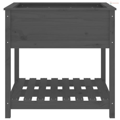 Szürke tömör fenyőfa növénytartó polccal 82,5x82,5x81 cm