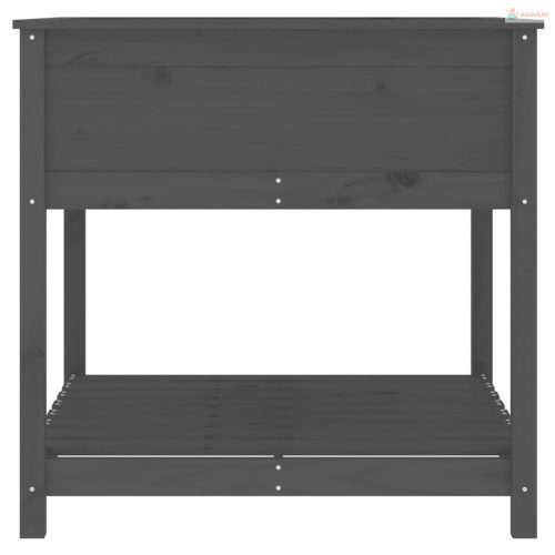 Szürke tömör fenyőfa növénytartó polccal 82,5x82,5x81 cm