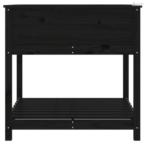 Fekete tömör fenyőfa növénytartó polccal 82,5x82,5x81 cm