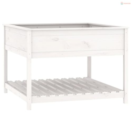 Fehér tömör fenyőfa növénytartó polccal 111,5x111,5x81 cm