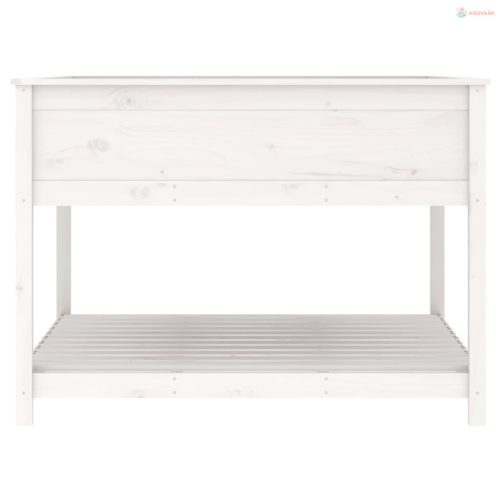 Fehér tömör fenyőfa növénytartó polccal 111,5x111,5x81 cm