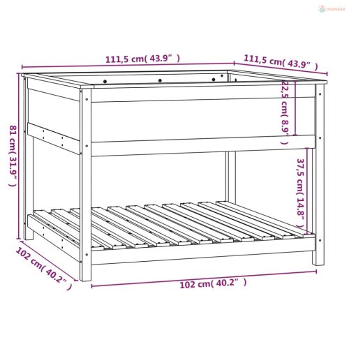 Fehér tömör fenyőfa növénytartó polccal 111,5x111,5x81 cm