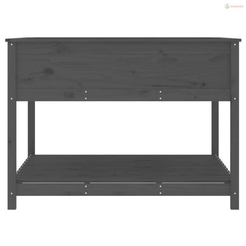 Szürke tömör fenyőfa növénytartó polccal 111,5x111,5x81 cm