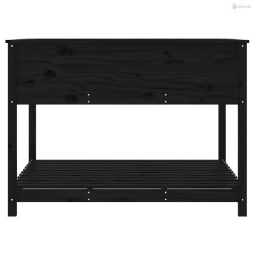 Fekete tömör fenyőfa növénytartó polccal 111,5x111,5x81 cm