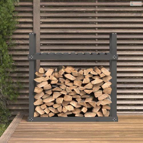 Szürke tömör fenyőfa tűzifatartó állvány 110x35x108,5 cm