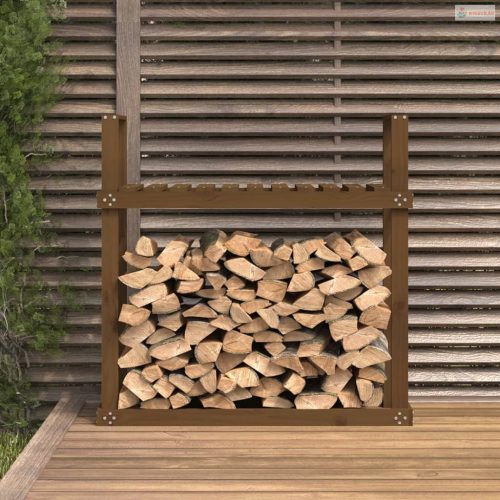 Mézbarna tömör fenyőfa tűzifatartó állvány 110 x 35 x 108,5 cm