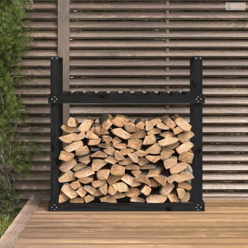 Fekete tömör fenyőfa tűzifatartó állvány 110x35x108,5 cm