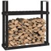 Fekete tömör fenyőfa tűzifatartó állvány 110x35x108,5 cm