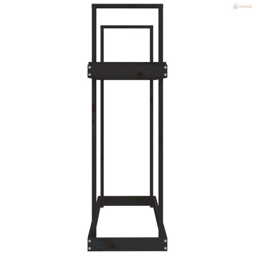 Fekete tömör fenyőfa tűzifatartó állvány 110x35x108,5 cm