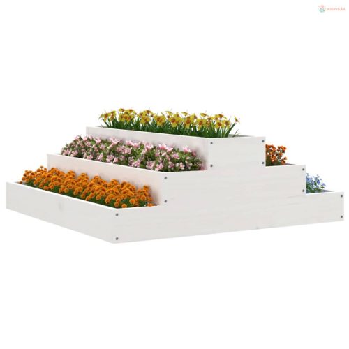 Fehér tömör fenyőfa növénytartó 80x80x27 cm