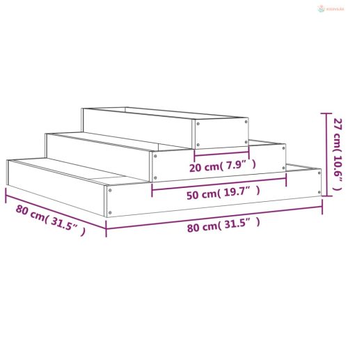 Fekete tömör fenyőfa növénytartó 80x80x27 cm