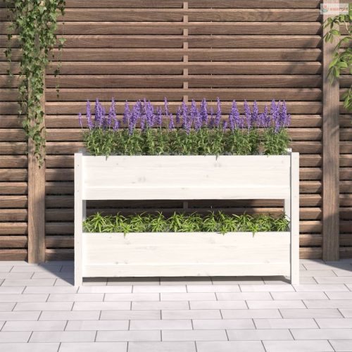 Fehér tömör fenyőfa növénytartó 112x25x66 cm