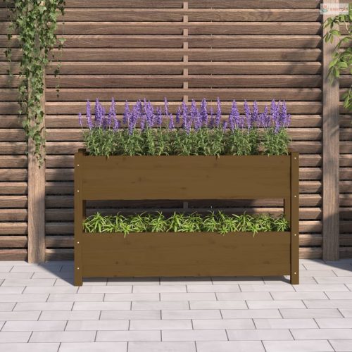 Mézbarna tömör fenyőfa növénytartó 112x25x66 cm