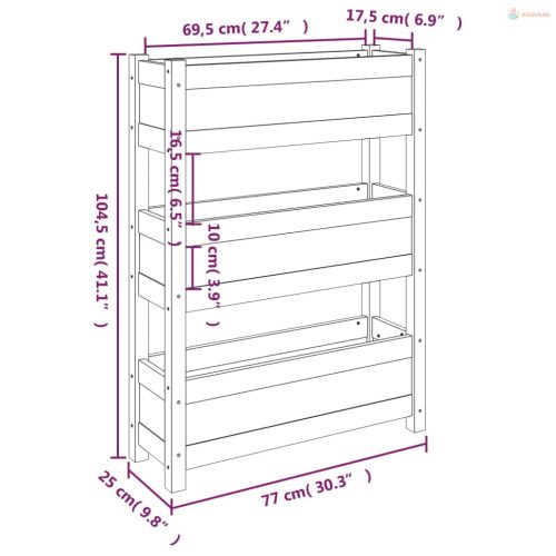 Fehér tömör fenyőfa növénytartó 77x25x104,5 cm