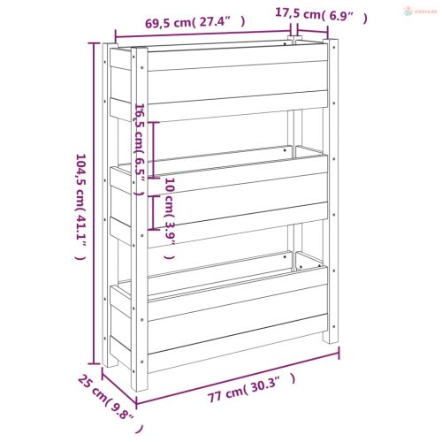 Szürke tömör fenyőfa növénytartó 77 x 25 x 104,5 cm