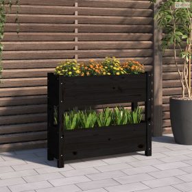 Fekete tömör fenyőfa növénytartó 77x25x66 cm