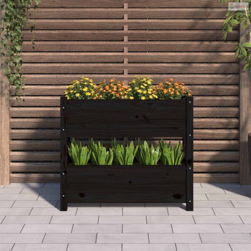 Fekete tömör fenyőfa növénytartó 77x25x66 cm