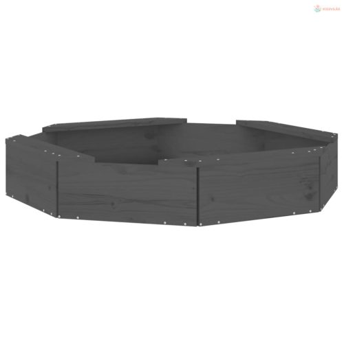 Szürke nyolcszög alakú tömör fenyőfa homokozó ülésekkel