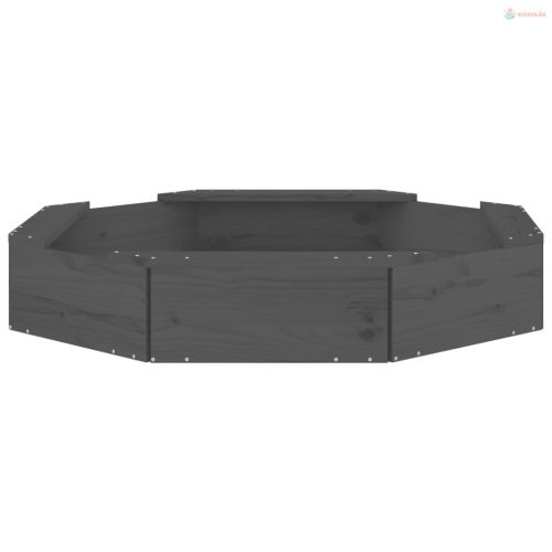 Szürke nyolcszög alakú tömör fenyőfa homokozó ülésekkel