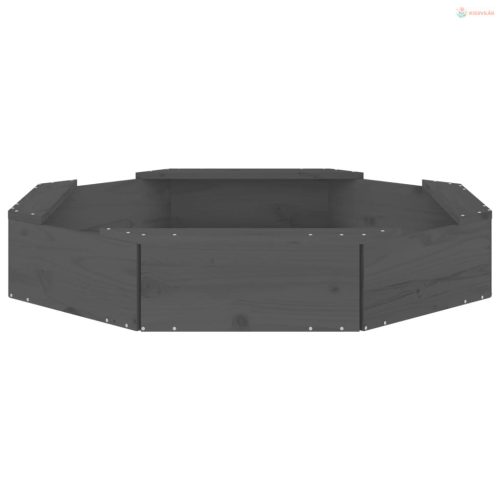 Szürke nyolcszög alakú tömör fenyőfa homokozó ülésekkel