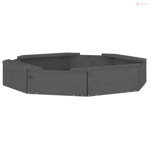 Szürke nyolcszög alakú tömör fenyőfa homokozó ülésekkel