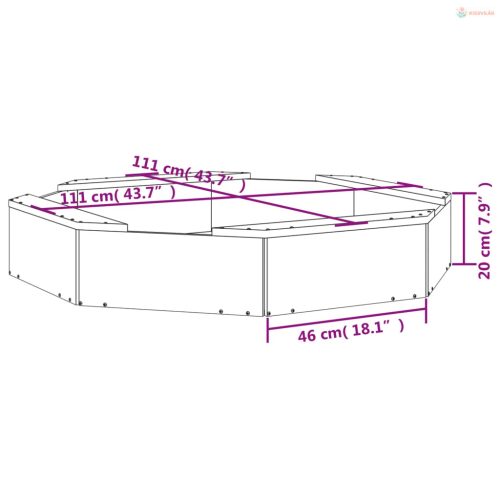 Szürke nyolcszög alakú tömör fenyőfa homokozó ülésekkel