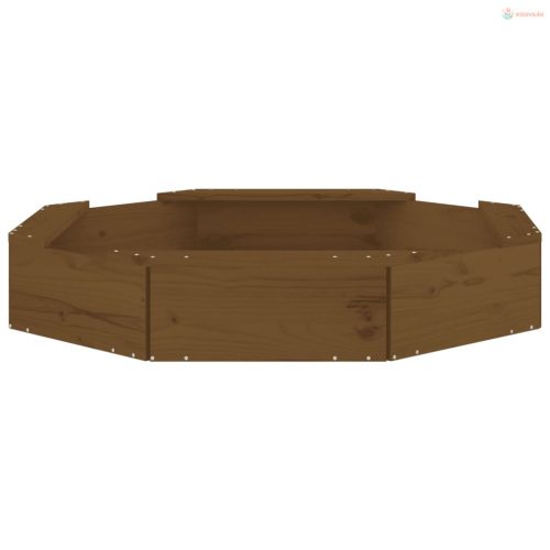 Mézbarna nyolcszög alakú tömör fenyőfa homokozó ülésekkel