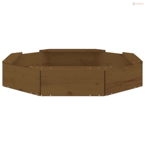 Mézbarna nyolcszög alakú tömör fenyőfa homokozó ülésekkel