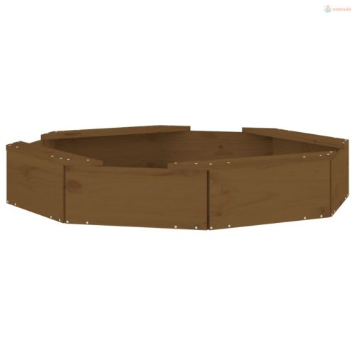 Mézbarna nyolcszög alakú tömör fenyőfa homokozó ülésekkel