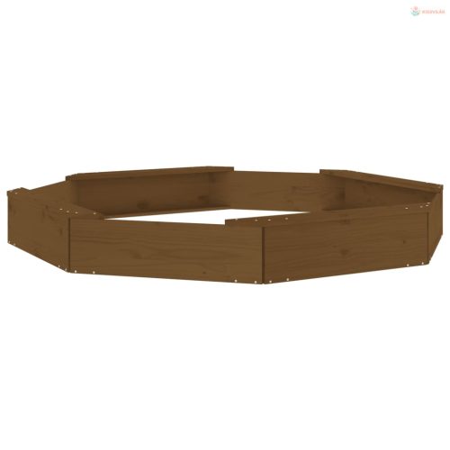 Mézbarna nyolcszög alakú tömör fenyőfa homokozó ülésekkel