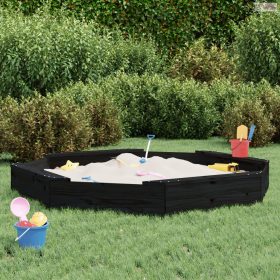   Fekete nyolcszög alakú tömör fenyőfa homokozó ülésekkel